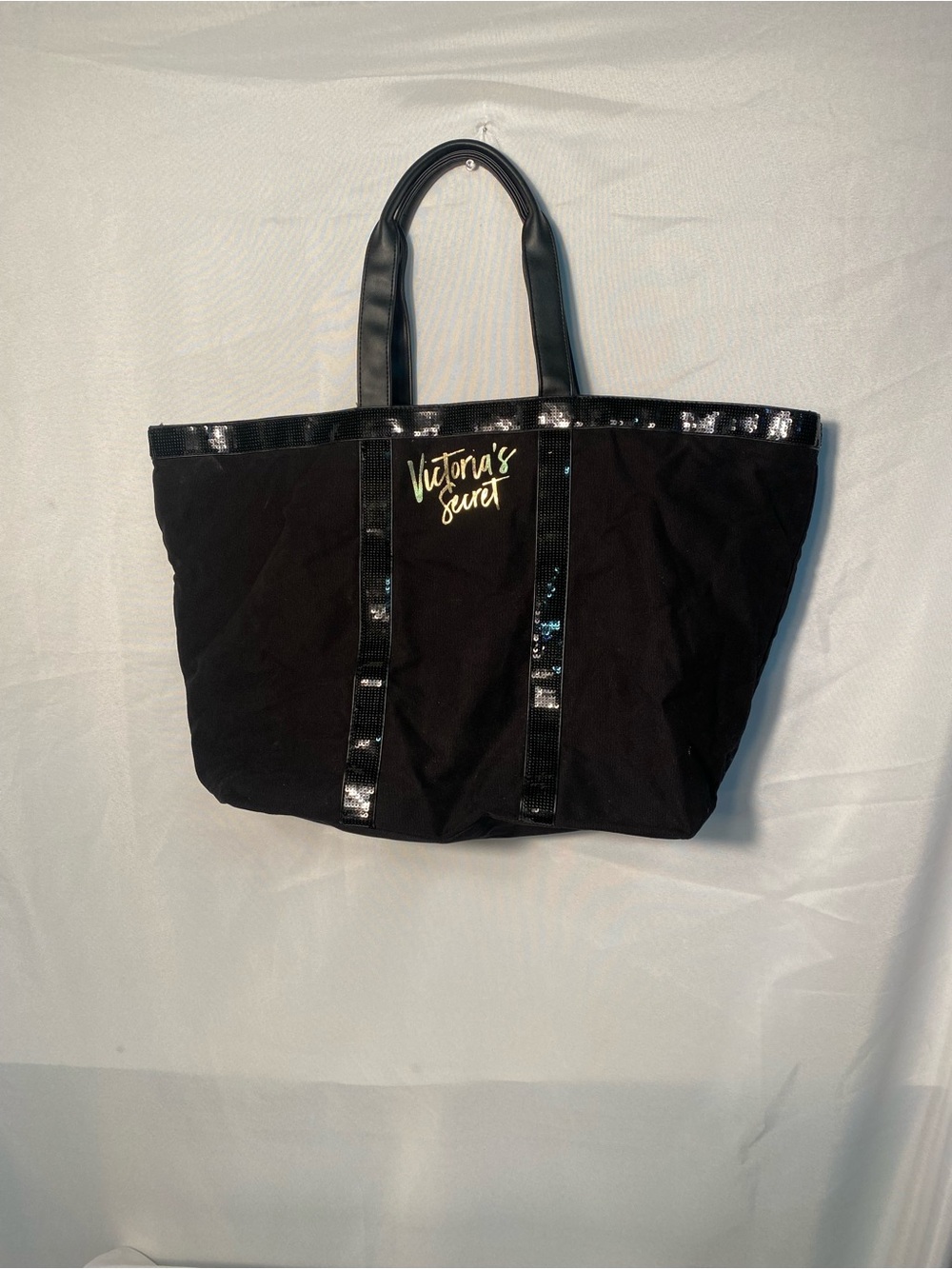 Victoria's Secret Black Tote with Sequin Trim and Logo